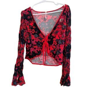 Free People Venice Black and Red Floral Printed Top Women's XS